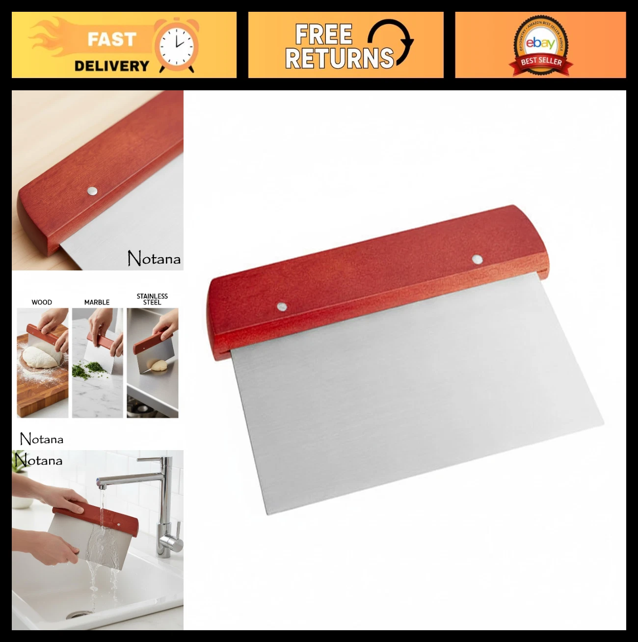 Stainless Steel Dough Cutter & Bench Scraper with Wooden Handle - Baking Tool fo
Opens in a new wind