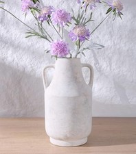 White Ceramic Flower Vase with Handles, 11 in Tall Rustic 11inch Vintage White