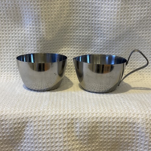 Vintage Mid Century Modern Stainless Steel Sugar And Creamer Set Japan