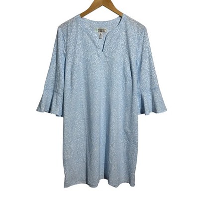 Coolibar UPF 50+ Dress Women L Blue White Tropical Beach UV RAYS Preppy Light