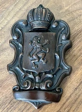 Shield Wall Plaque Lion Cross Crown Coat of Arms Medieval Old World Chalkware