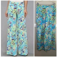 Lilly Pulitzer Blue Middleton Wide Leg Palazzo Pants Sea Soiree M Beachy Boho