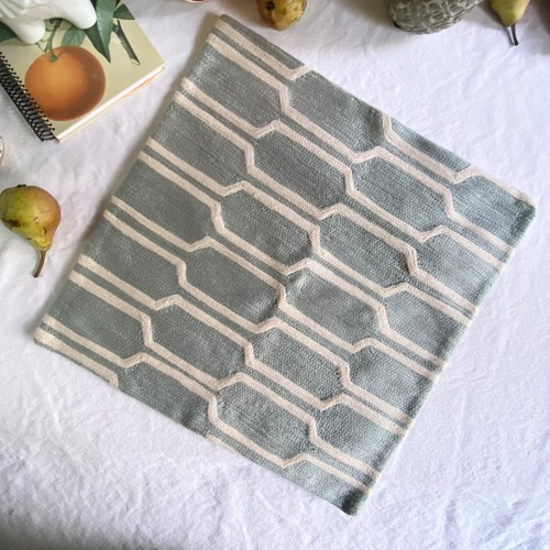 New West Elm Crewel Pillow Cover Light Blue Honeycomb 17" Square Modern Coastal