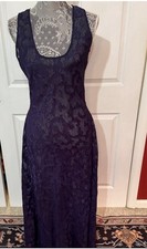 Victoria  s Secret Gold Label Vintage Deep Blue Long Slip Dress All Lace Sz Med