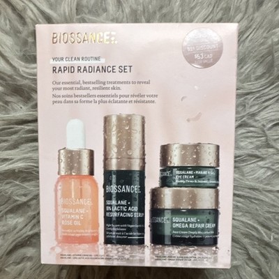 Biossance Rapid Radiance Set Travel Size Squalane Vit C Lactic Eye + Oil