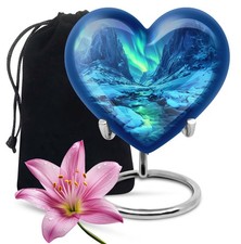 Cosmic Green Aurora Large Cremation Heart Urn For Ashes Adult Female