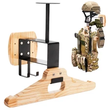 Wooden Helmet Wall Mount � Heavy Duty Gear Holder & Jacket Rack