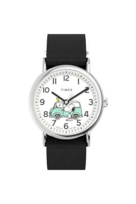 Timex x Peanuts TW2Y11800 Weekender Van 38mm Black Fabric Strap Watch
