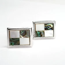 Vintage MOP Mother of Pearl Abalone Shell Cuff Links Checkerboard Geometric
