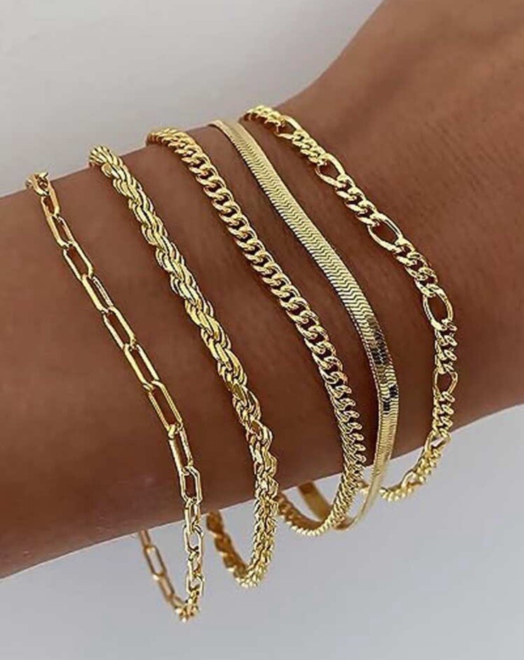 Bracelet femme or doré lot de bijoux chaîne jaune acier inoxydable tendance