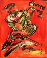 M. KAZAV  -  COFFEE    Supeb Oil Painting   abstract SIGNED  Original on canvas