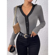 Perfee Contrast Trim Johnny Collar Long Sleeve Bodysuit