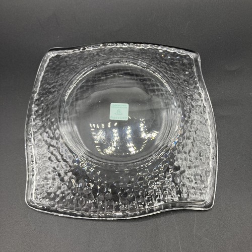 2 PartyLite Clarity Pillar Tray Clear Glass Candle Holder Textured Square P9208 - Picture 9 of 14