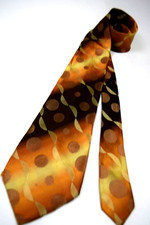 Neck Tie VTG 50s 60s Rhodia Golden Lava Circles Stripes Half Moon Tie 54 x 3.75"