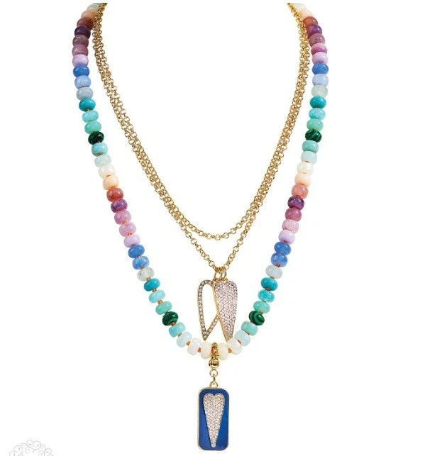 Park Lane SUNSET 3 In 1 Goldtone Necklace Jade Amazonite Malachite CZ Pave Heart