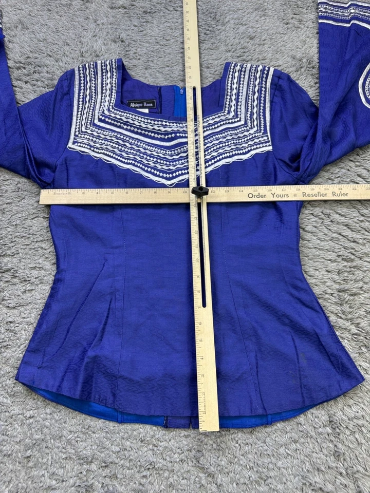 Chaqueta Afrique Nana Mujer 10 Azul Real Bordada Acampanada Manga Abertura Túnica Top Foto 4 de 4