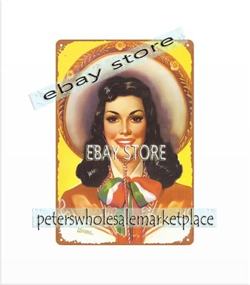 interior design Mexico Woman in traditional Mexican costume metal tin sign