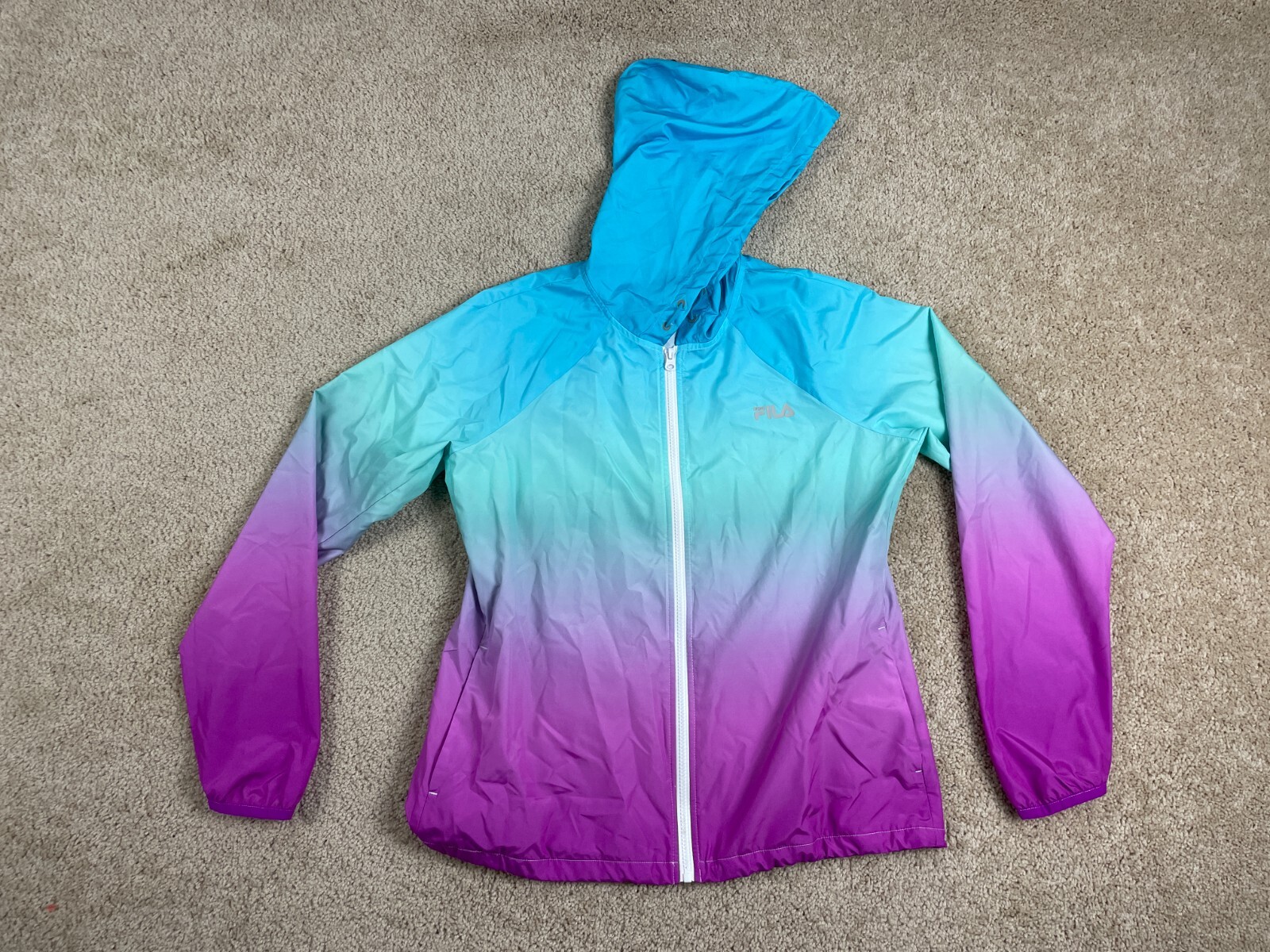 Giacca a vento vintage Fila uomo media full zip con cappuccio tasche ombreggiata multicolore