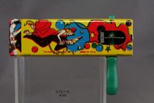 Vintage US Metal Tin Litho Toy Noisemaker Spinner Party Scene Green Wood Handle