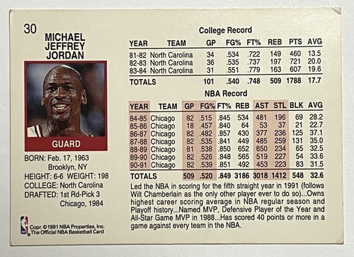 1991-1992 NBA HOOPS Michael Jordan #30 - Chicago Bulls Basketball Card - Picture 2 of 3