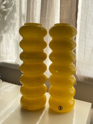 Set of 2 Anne Nilsson Glass Vase Solstrale Yellow Postmodern IKEA