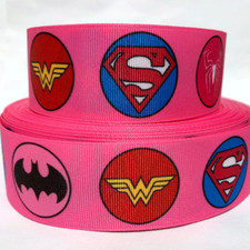 GROSGRAIN RIBBON 5/8", 7/8", 1.5"  3" Hero Batman Superman Pink PRINTED BULK