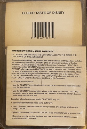 Brother Taste of DISNEY Embroidery CARD 16 DESIGNS THREAD GUIDE~EC306D NEW! - Picture 2 of 2