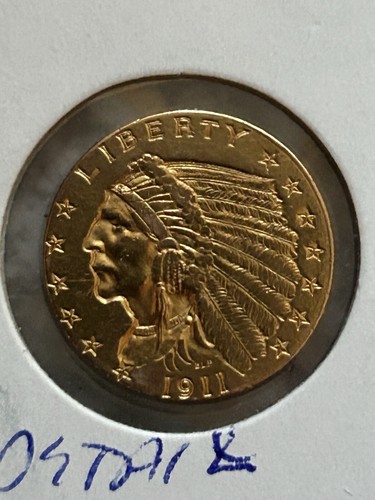 Cuarto de águila india de oro 1911 2 1/2 - detalle AU