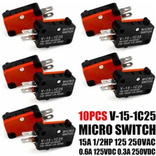 10PCS V-15-1C25 Micro Limit Switch SPDT Momentary Snap Action Button AC 250V 15A