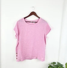 C c California L Pink 100% Linen Boxy Short Sleeve Top Women’s Large 