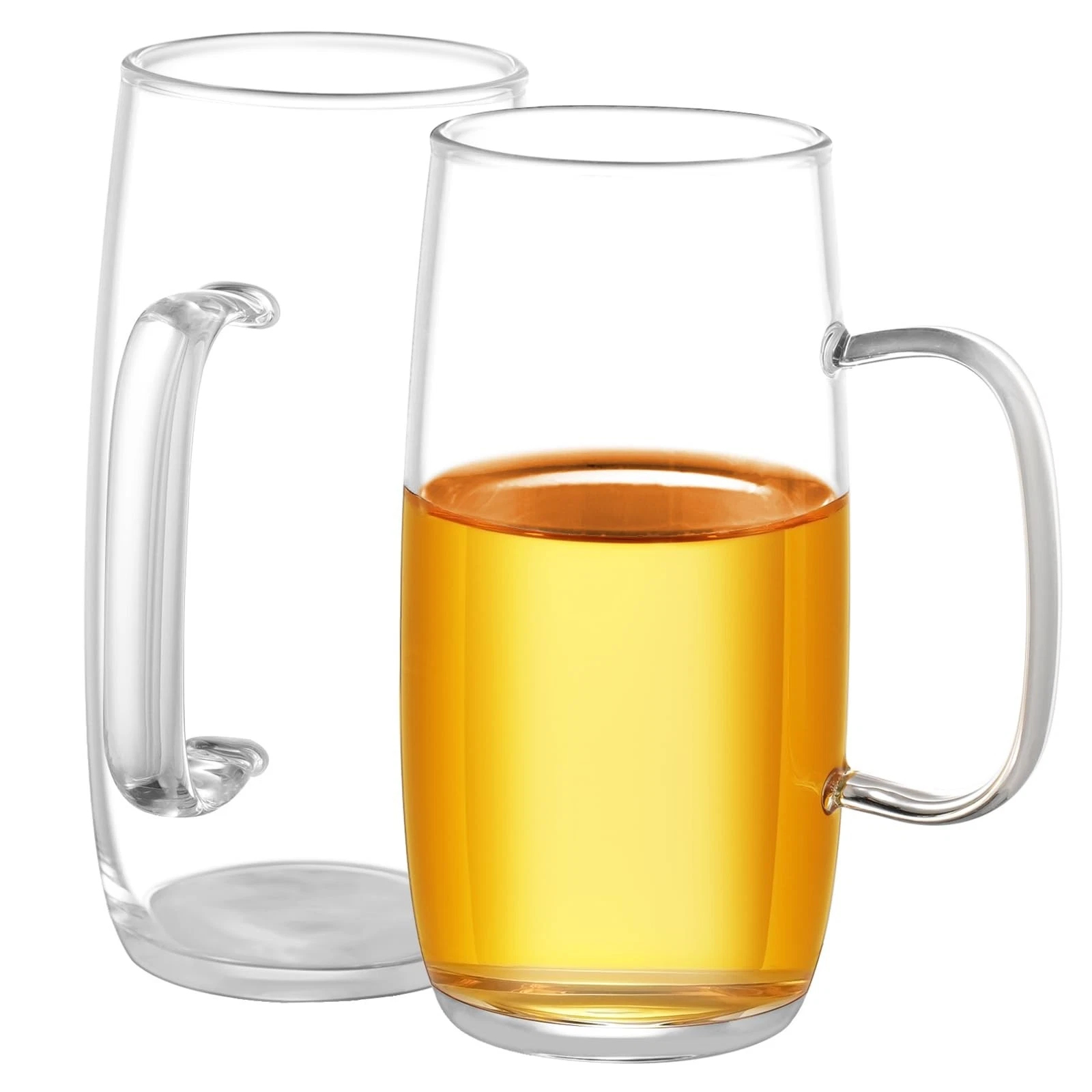 Glass Tea Cups Set of 2-13.5 Oz Clear Borosilicate Teacups with Handle Tea Gl...