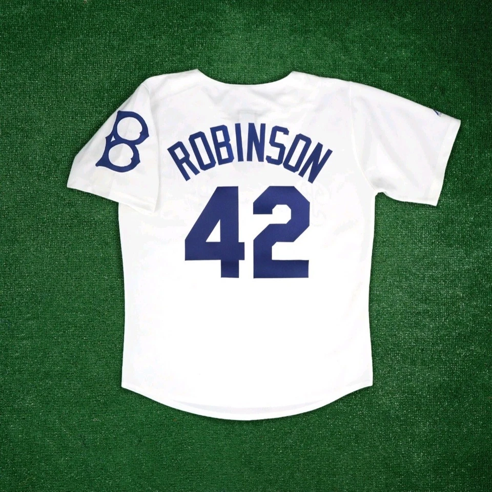 Camiseta Jackie Robinson Brooklyn Dodgers para hombre blanca Cooperstown con parche Foto 2 de 4