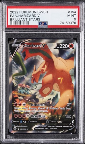 2022 POKEMON SWORD & SHIELD BRILLIANT STARS #154 FULL ART/CHARIZARD V PSA 9