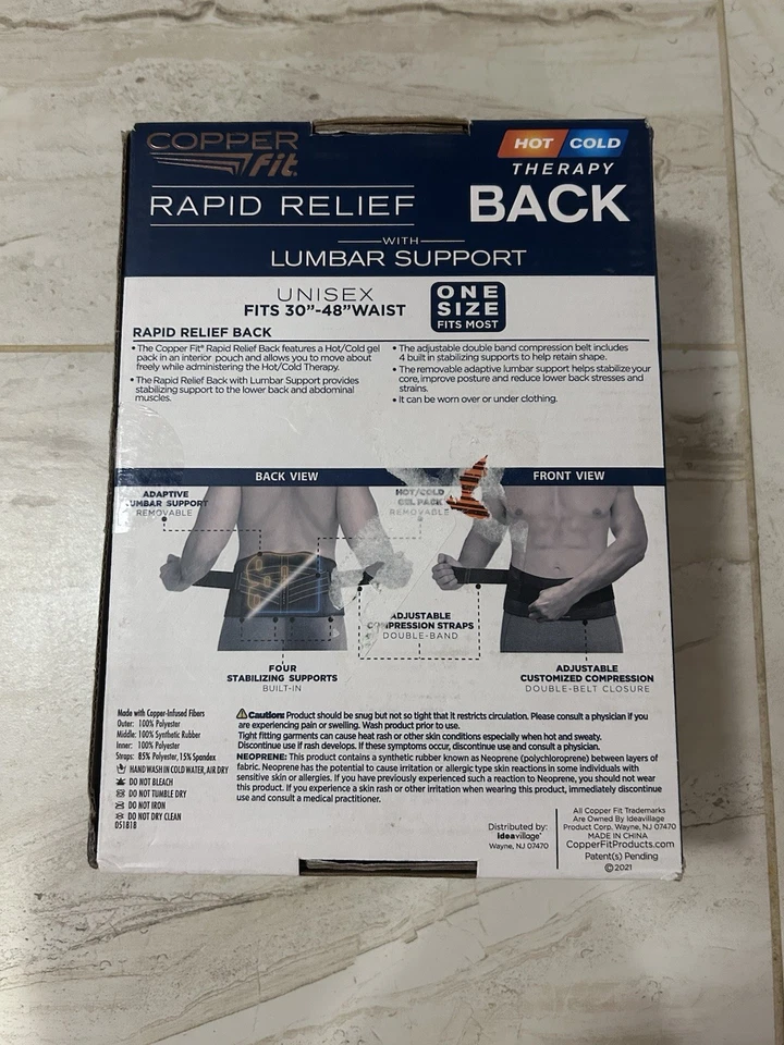 Ремень поддержки поясницы для быстрого облегчения спины медный крой упаковка горячая/холодная размер 30–48 дюймов - Изображение 3 из 4