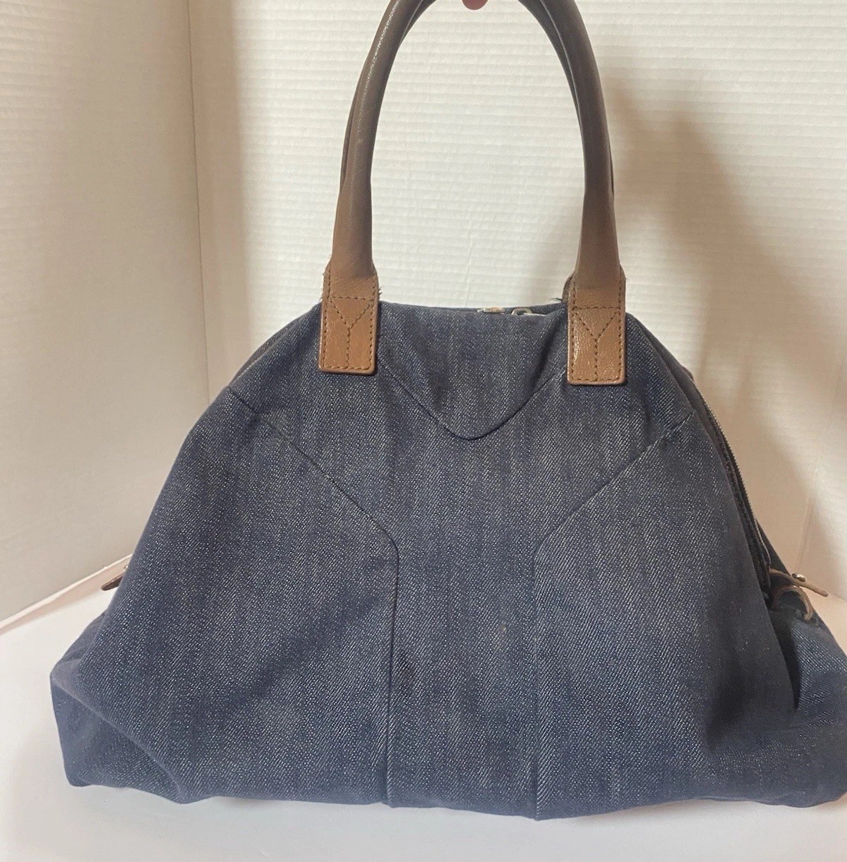 Borsa YSL Yves Saint Laurent Rive Gauche tela facile Boston borsa pelle denim