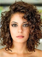 100 Human Hair New Fashion Elegant Women's Short Natural Brown Curly Wigs 12 In