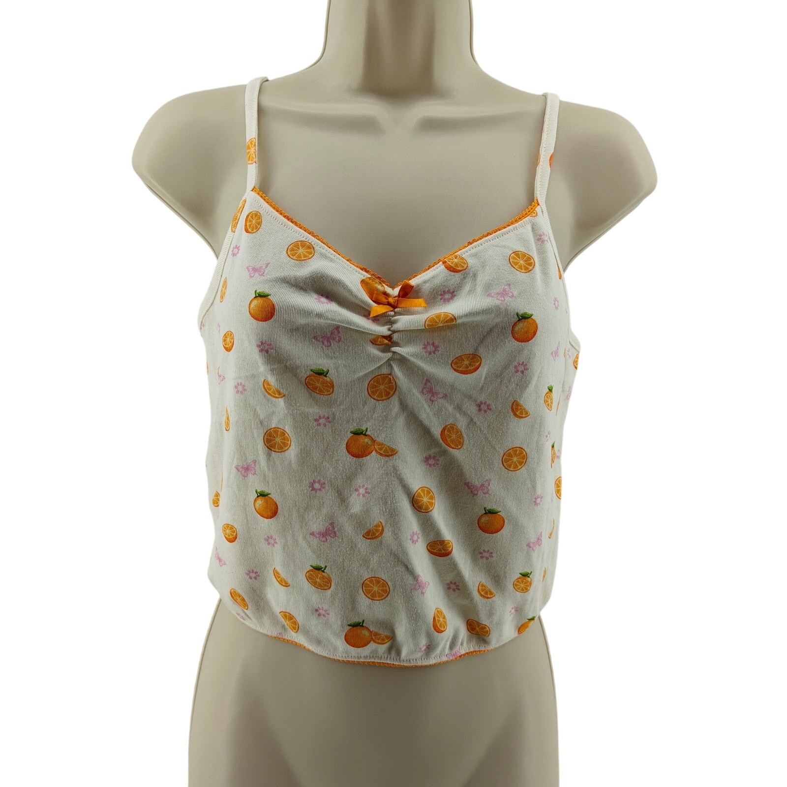 Messy Bun Just Chillin Orange Butterfly Off White Camisole Set Womens Medium image 2
