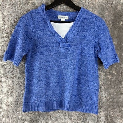 Christopher Banks Size S V Neck Knit Sweater Blue Short Sleeve Pullover