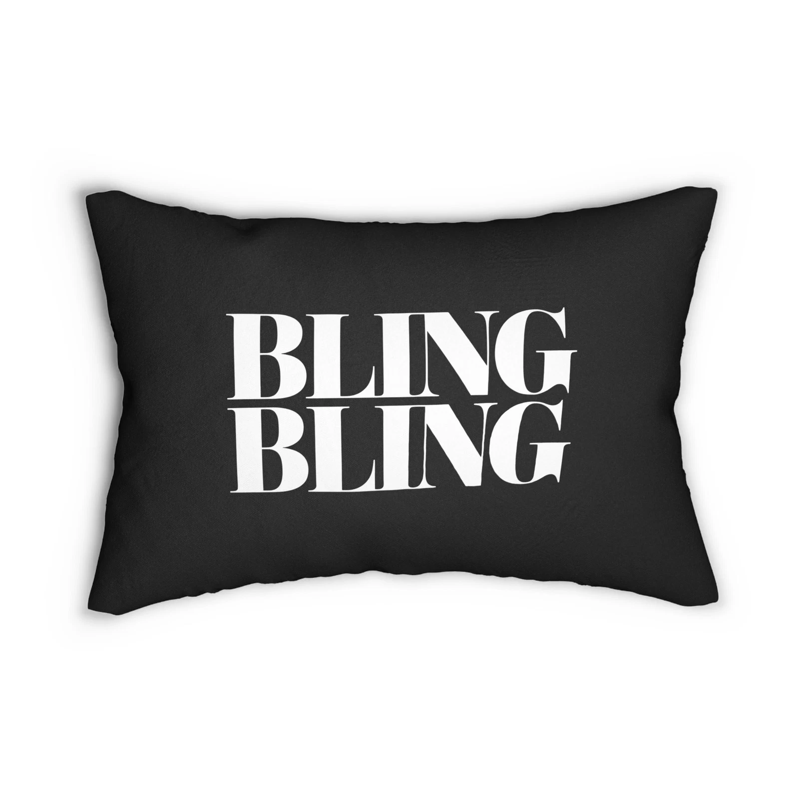 Bling Bling lumbar pillow | Black typographic throw pillow