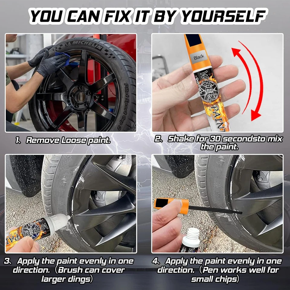 Rimuovi Graffi Auto, Penna Ritocco Cerchioni Auto Nero Lucido, 2 in 1 Vernice Ri - Immagine 4 di 4