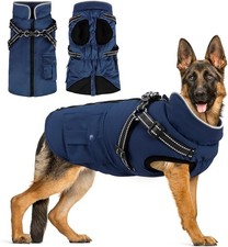 Dog Winter Coat with Harness Built-in Waterproof Dog Jacket Navy and Army XL.