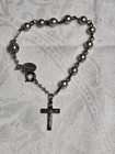 Antique Sterling Silver Crucifix Cross Miraculous Mary Charm Communion Bracelet — photo 2