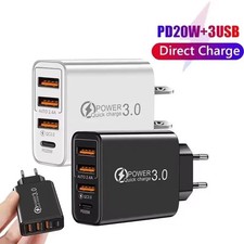 60W 4 Port USB C PD Wall Charger QC3.0 Fast Adapter for iPhone Samsung Xiaomi