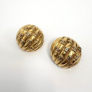 Authentic CHANEL Vintage Gold Plated CC Logo Shell Dome Clip On Earrings Round Stamped