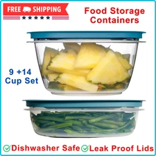 Food Storage Containers, Easy Find Lids, Teal, 9 And 14 Cup Set, Flex & Seal