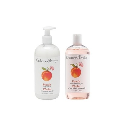 NEW Crabtree & Evelyn Peach Scented Body Lotion & Bath Shower Gel  16.9 oz each