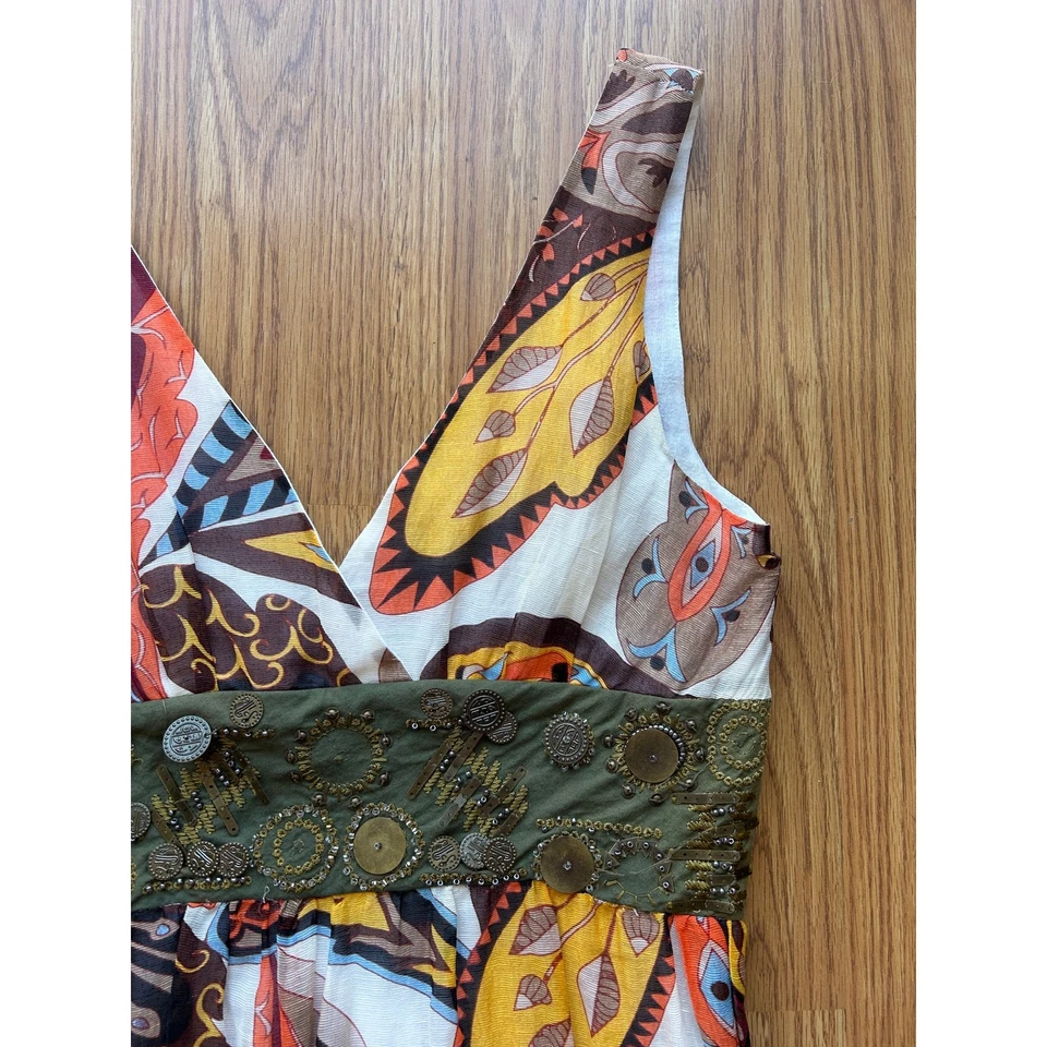 棉质佩斯利帝国腰连衣裙,串珠装饰腰围 - 8 码 — 第 2/4 张图片