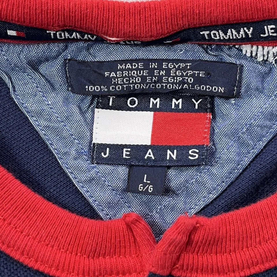 Camisa Tommy Jeans DE COLECCIÓN Para Hombre Grande Azul Marino Rojo 85 Gráfico Logo Timbre Y2K Foto 3 de 4