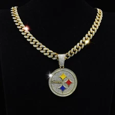 Pittsburgh Steelers NFL GEM Gold Silver Men NECKLACE Hip Hop 20" Pendant & Chain