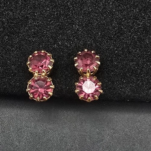 Petite Purple Glass Rhinestone Clip On Earrings Vintage Glam Costume Jewelry